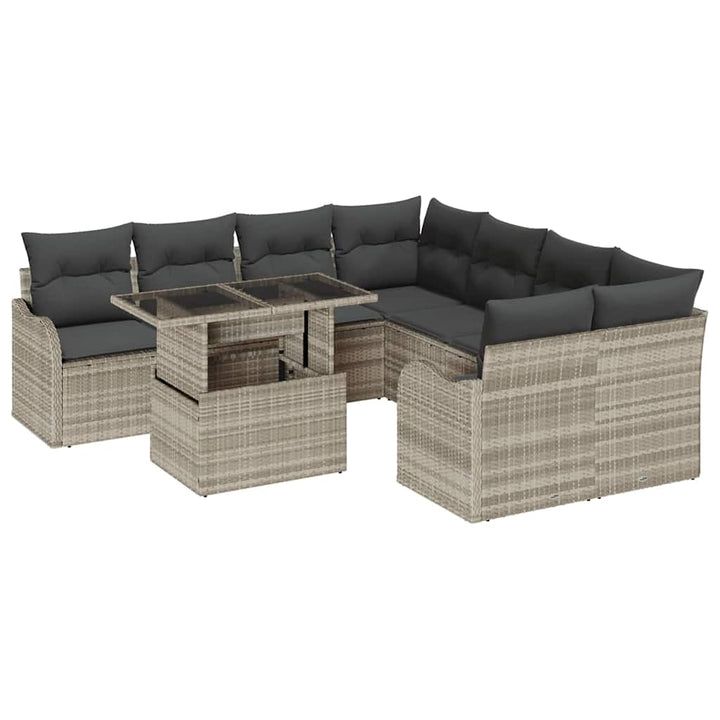 Havesofa Sæt med pude 9 pcs Lysegrå Poly rattan