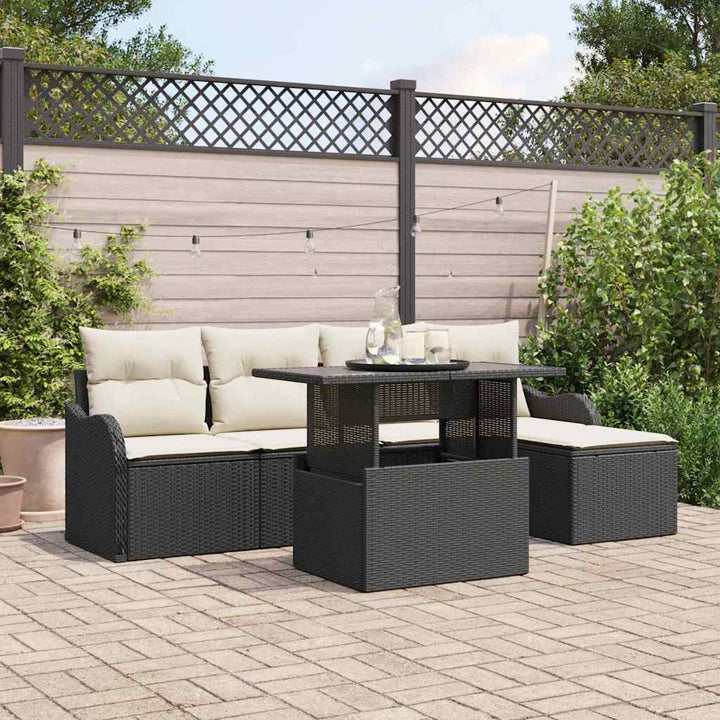 Udendørs siddesæt med pude 6 pcs Sort Poly rattan