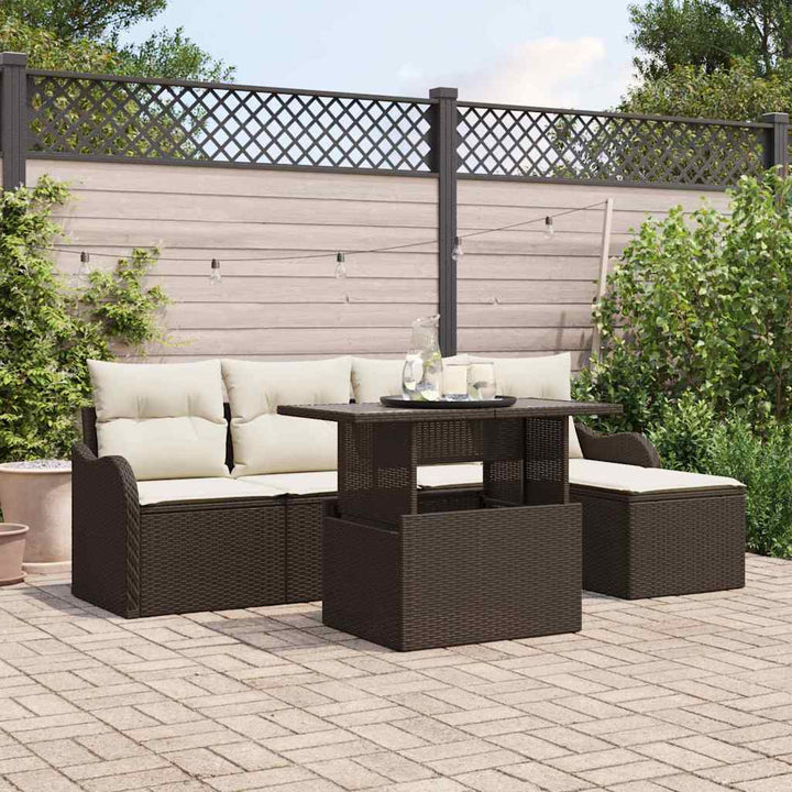 Udendørs siddesæt med pude 6 pcs Brun Poly rattan