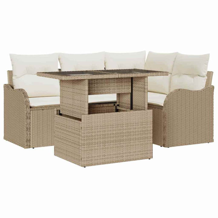 Udendørs spise sæt med pude 5 pcs Beige Poly rattan