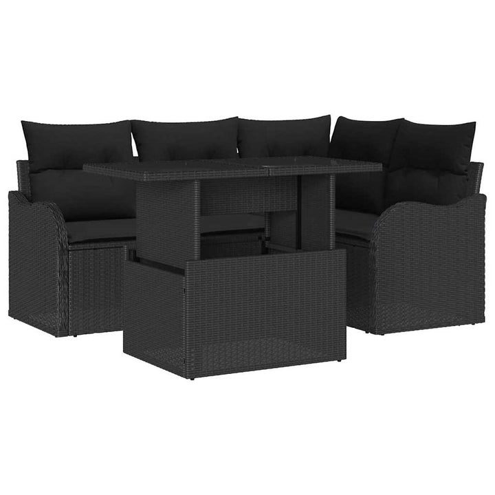 Udendørs spise sæt med pude 5 pcs Sort Poly rattan