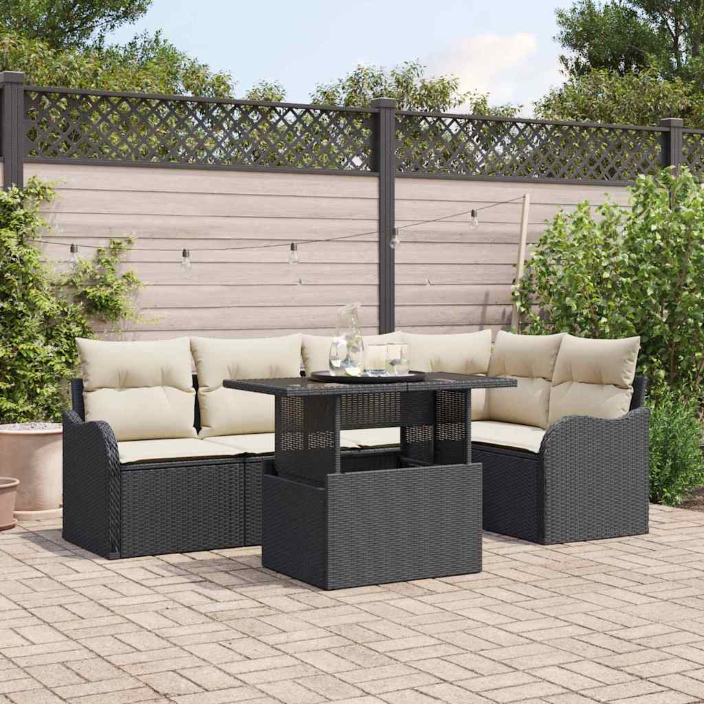 Spisestuesæt 6 stk. Sort Poly rattan
