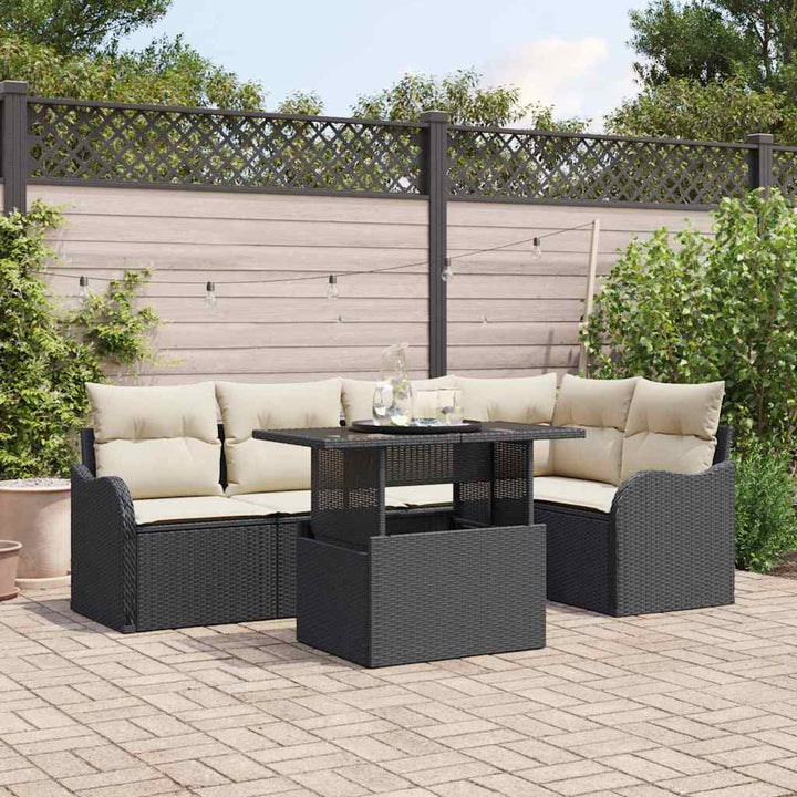 Spisestuesæt 6 stk. Sort Poly rattan