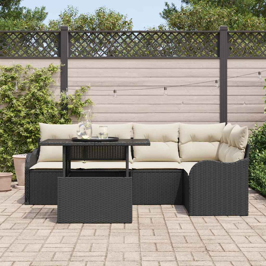 Spisestuesæt 6 stk. Sort Poly rattan