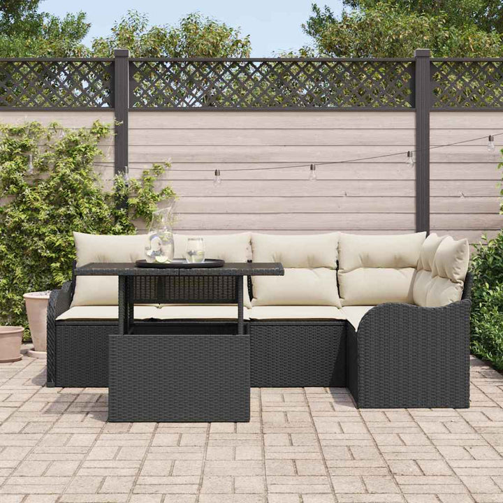 Spisestuesæt 6 stk. Sort Poly rattan