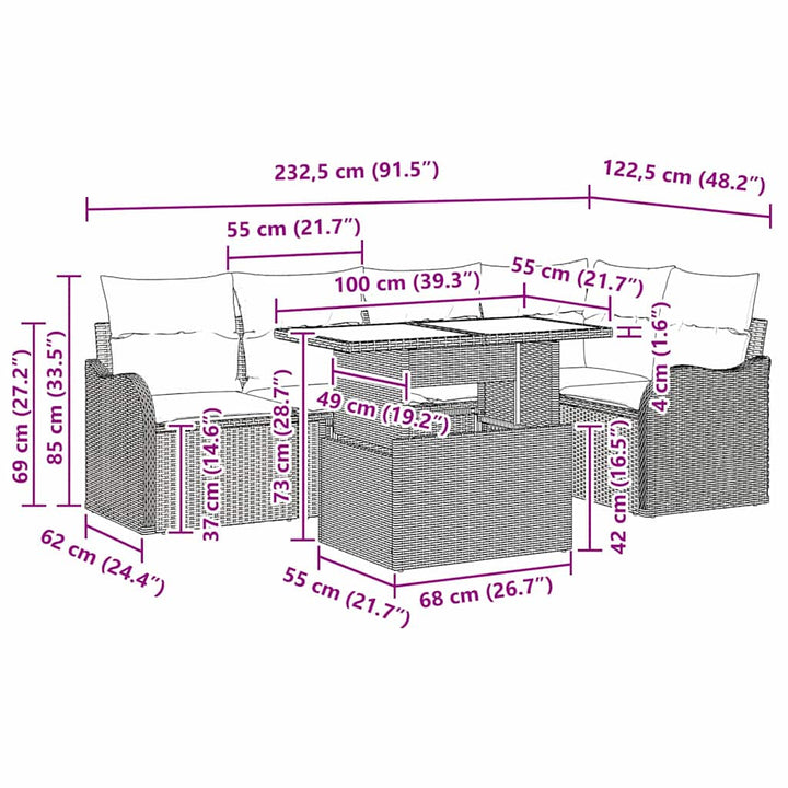 Spisestuesæt 6 stk. Sort Poly rattan