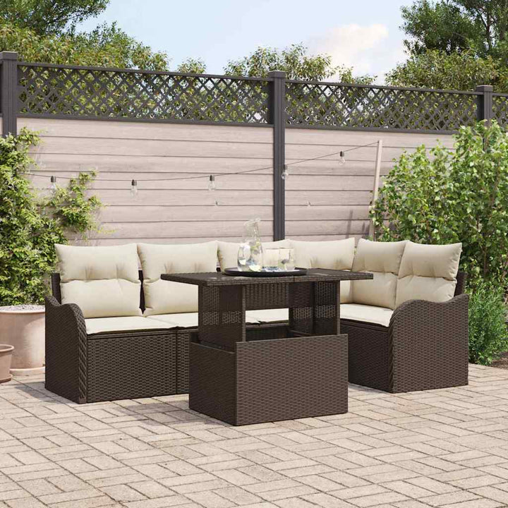 Spisestuesæt med pude 6 pcs Brun Poly rattan