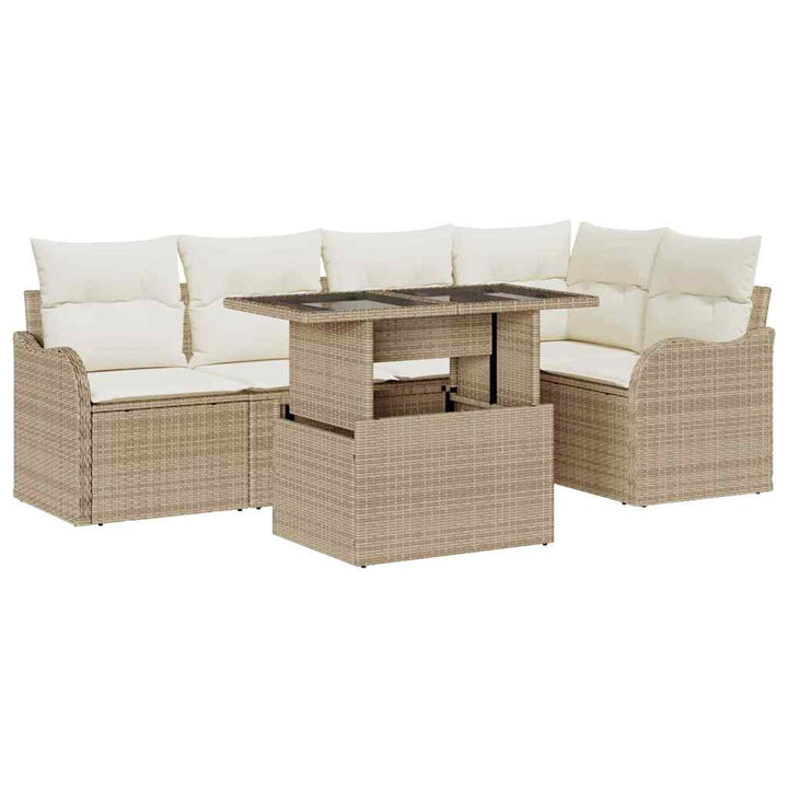 Spisestuesæt med pude 6 pcs Beige Poly rattan