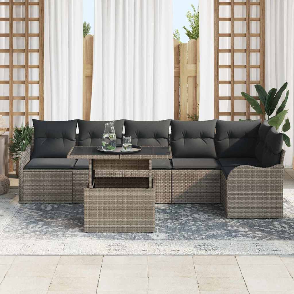 Sofa Sæt med pude 7 pcs Grå Poly rattan
