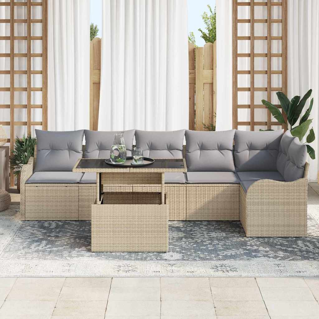 Sofa Sæt med pude 7 pcs Beige Poly rattan
