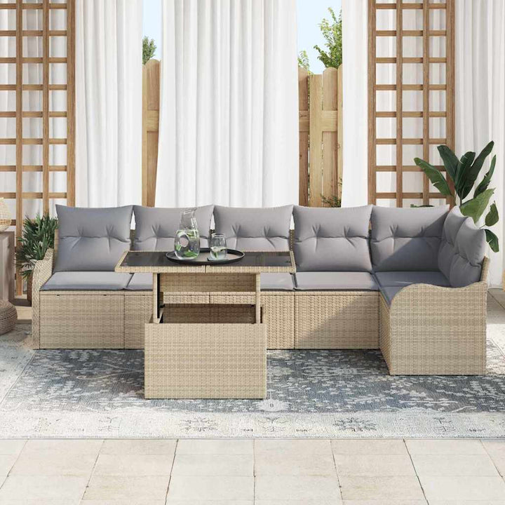 Sofa Sæt med pude 7 pcs Beige Poly rattan