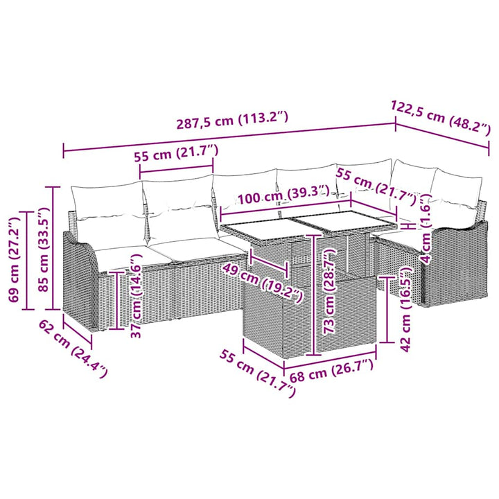 Sofa Sæt med pude 7 pcs Beige Poly rattan