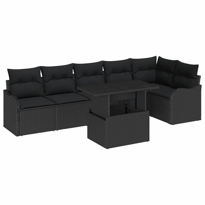 Sofa Sæt med pude 7 pcs Sort Poly rattan