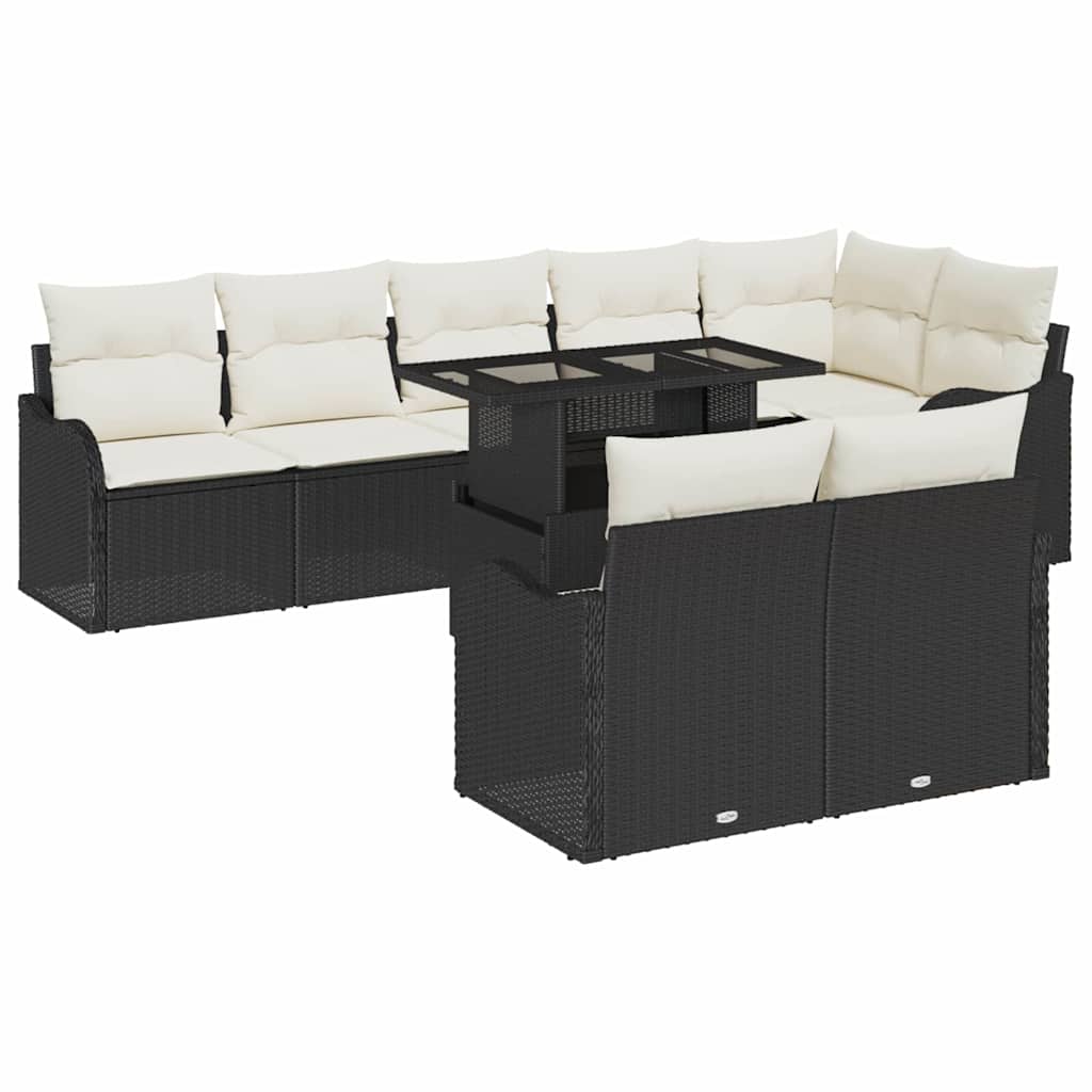 Lounge sæt med pude 9 pcs Sort Poly rattan
