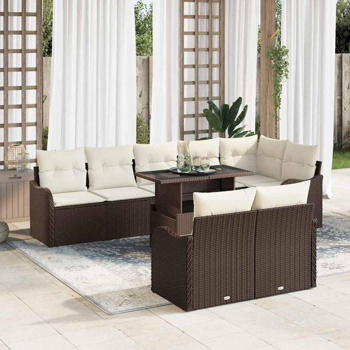 Lounge sæt med pude 9 pcs Brun Poly rattan