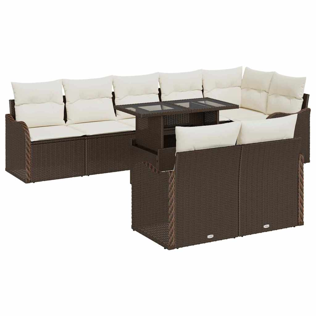 Lounge sæt med pude 9 pcs Brun Poly rattan