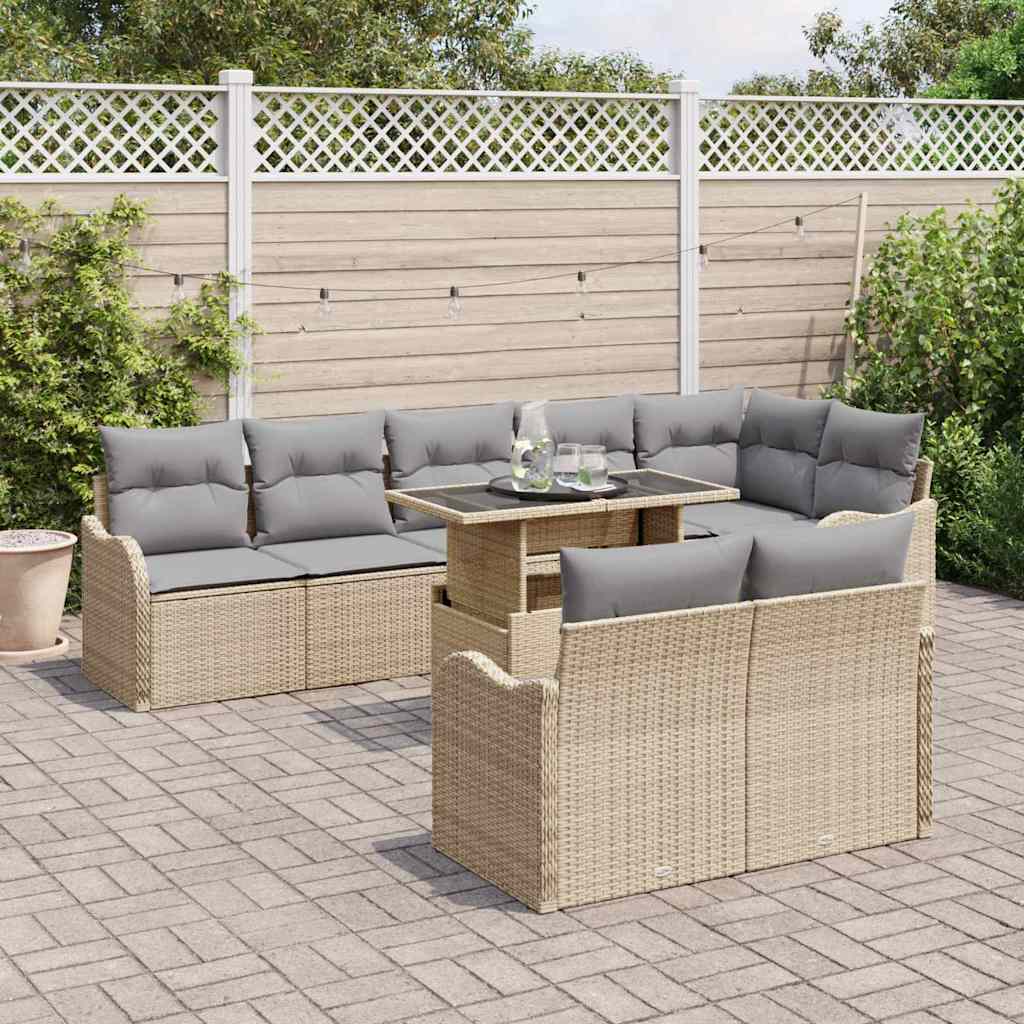 Lounge sæt med pude 9 pcs Beige Poly rattan