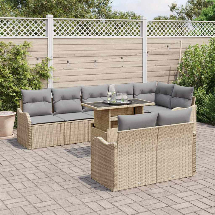 Lounge sæt med pude 9 pcs Beige Poly rattan