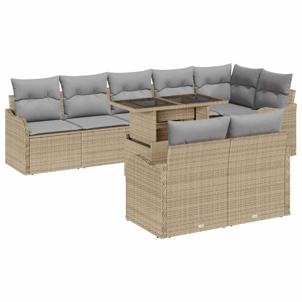 Lounge sæt med pude 9 pcs Beige Poly rattan
