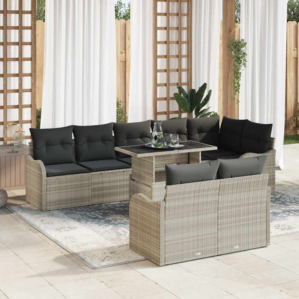Lounge sæt med pude 9 pcs Lysegrå Poly rattan