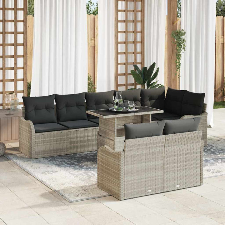 Lounge sæt med pude 9 pcs Lysegrå Poly rattan