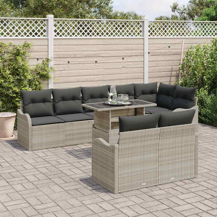 Lounge sæt med pude 9 pcs Lysegrå Poly rattan