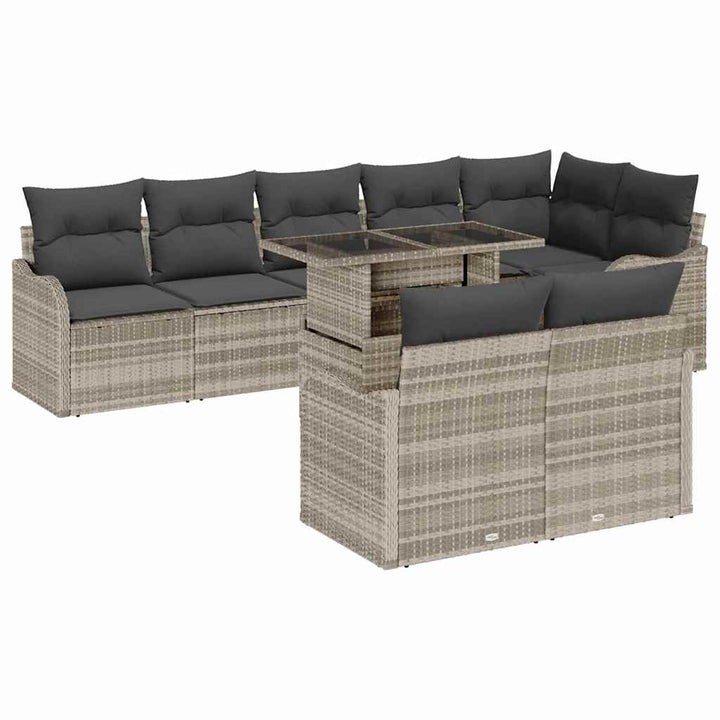 Lounge sæt med pude 9 pcs Lysegrå Poly rattan