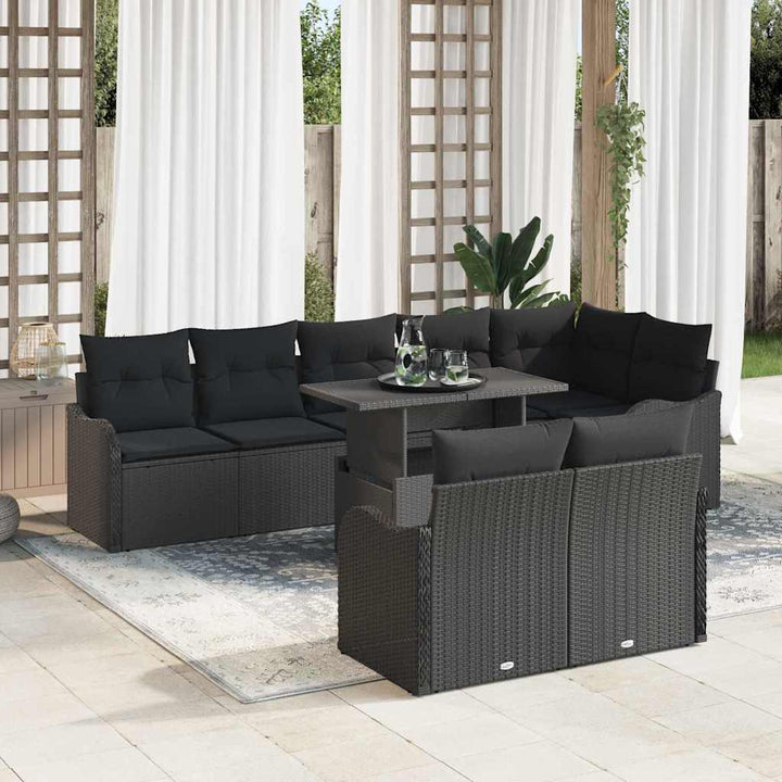 Lounge sæt 9 stk. Sort Poly rattan