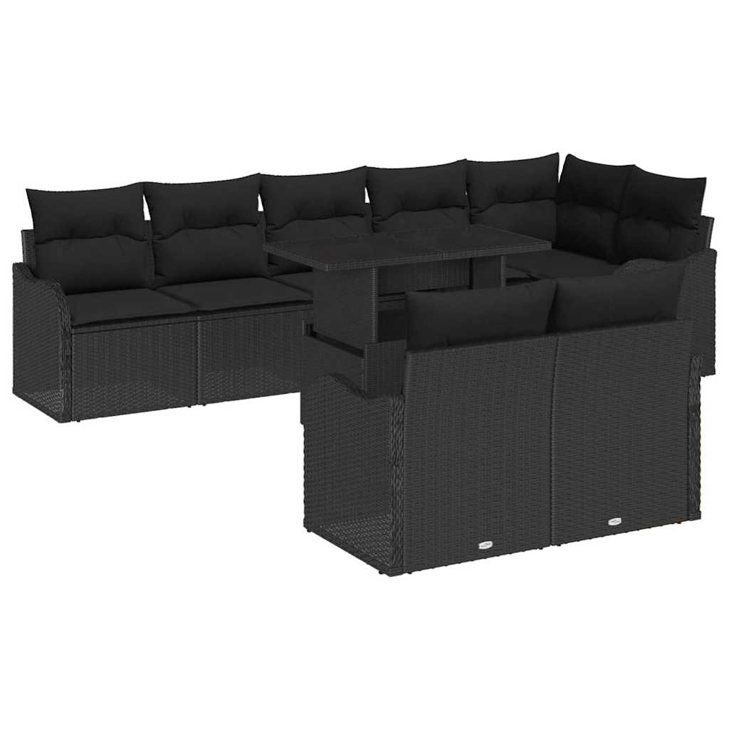 Lounge sæt 9 stk. Sort Poly rattan