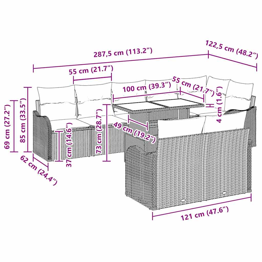 Lounge sæt 9 stk. Sort Poly rattan