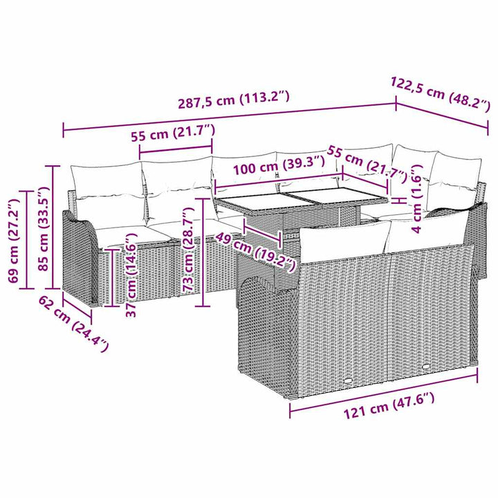 Lounge sæt 9 stk. Sort Poly rattan