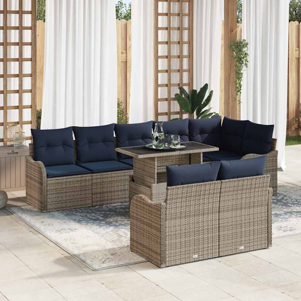 Havesofa Sæt 9 stk. Grå Poly rattan