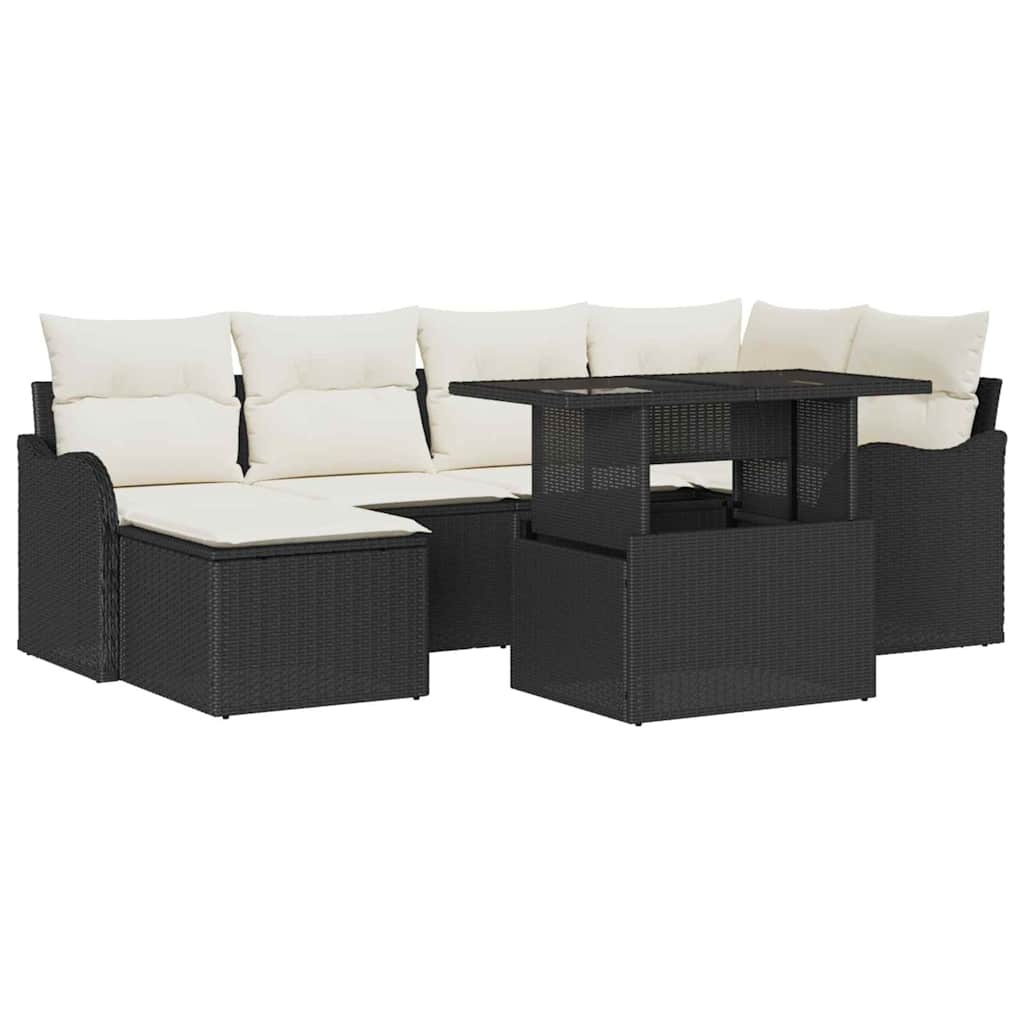 Havesofa Sæt 7 stk. Sort Poly rattan