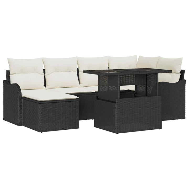 Havesofa Sæt 7 stk. Sort Poly rattan