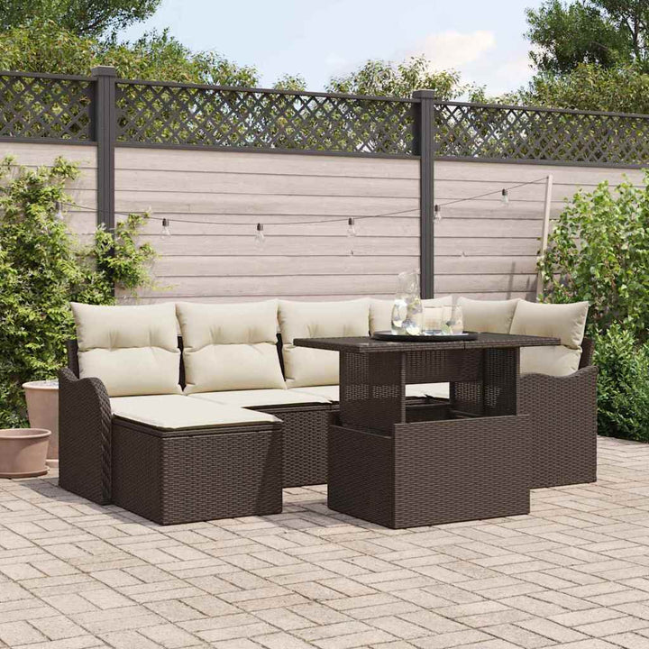 Havesofa Sæt med pude 7 pcs Brun Poly rattan