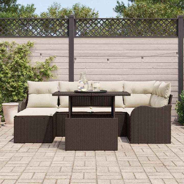 Havesofa Sæt med pude 7 pcs Brun Poly rattan