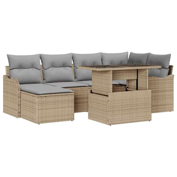 Havesofa Sæt med pude 7 pcs Beige Poly rattan