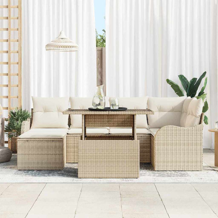 Havesofa Sæt med pude 7 pcs Beige Poly rattan