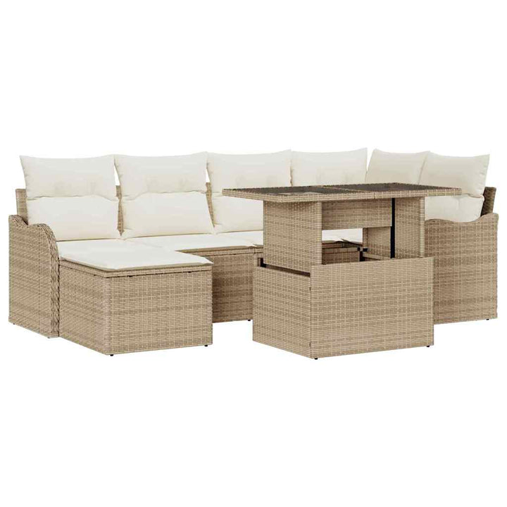 Havesofa Sæt med pude 7 pcs Beige Poly rattan