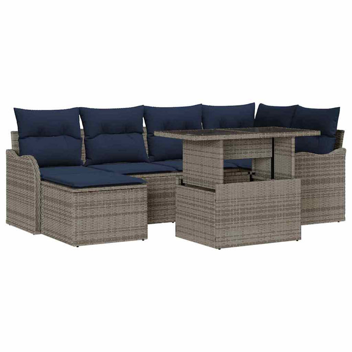 Havesofa Sæt 7 stk. Grå Poly rattan