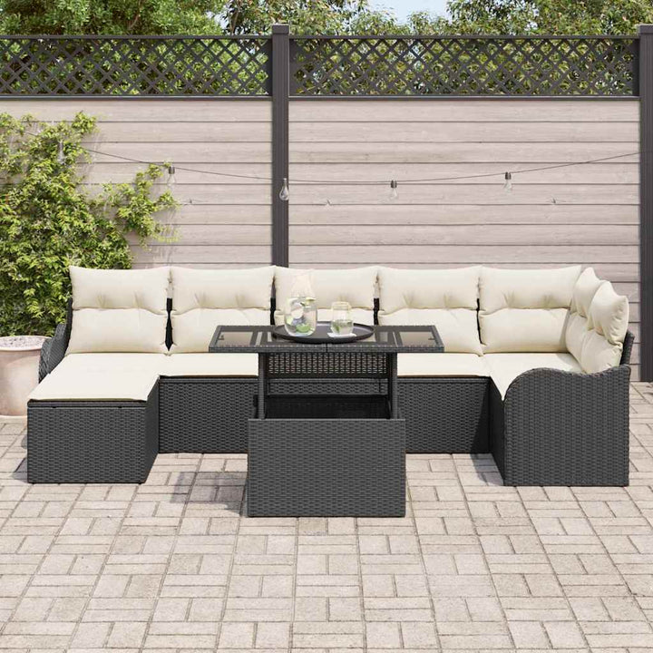 Havesofa Sæt med pude 8 pcs Sort Poly rattan