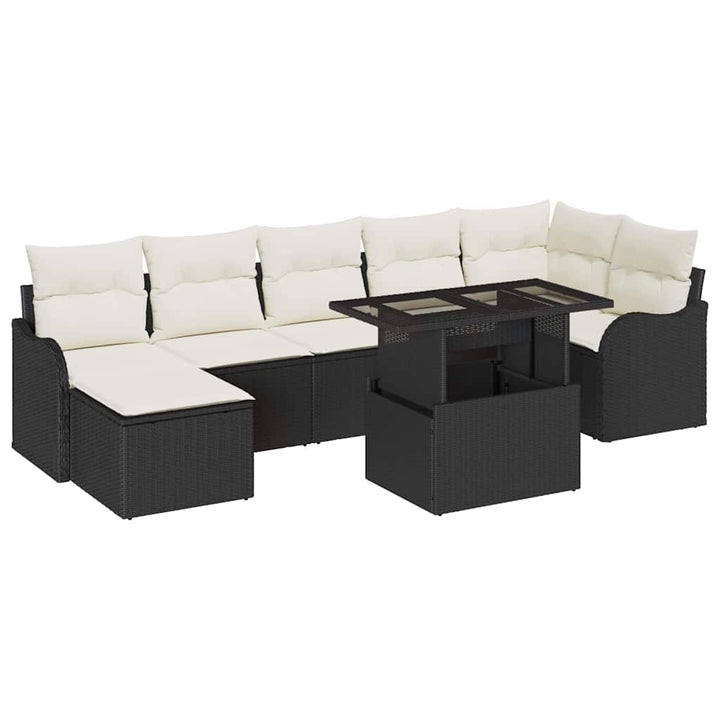 Havesofa Sæt med pude 8 pcs Sort Poly rattan