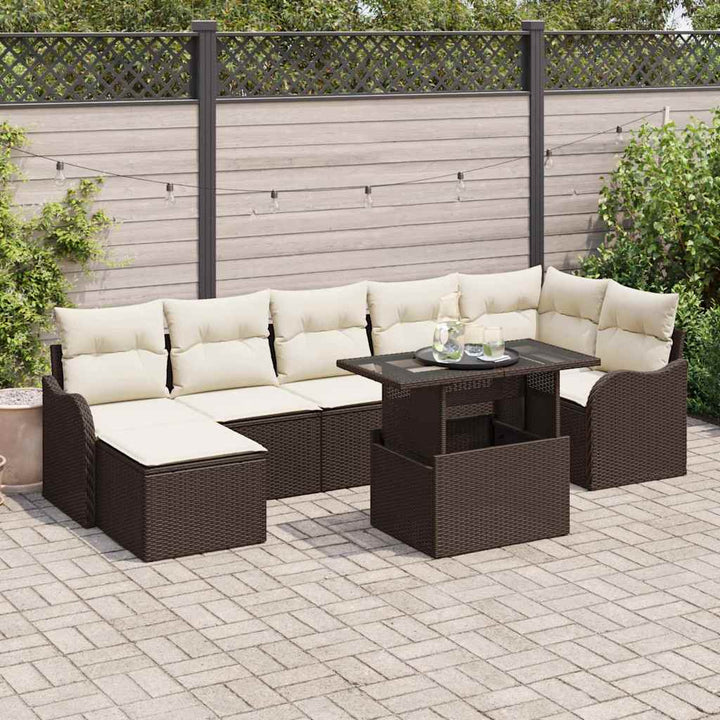 Havesofa Sæt med pude 8 pcs Brun Poly rattan