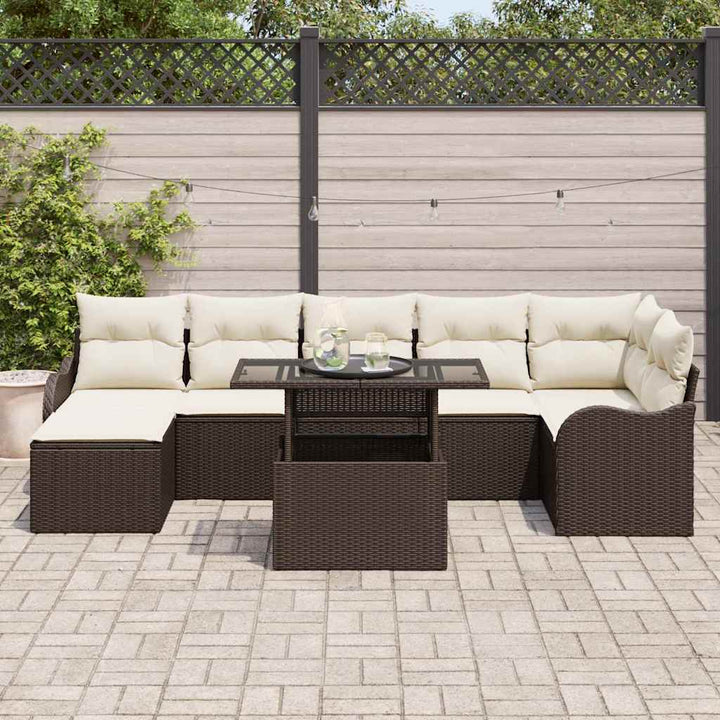 Havesofa Sæt med pude 8 pcs Brun Poly rattan