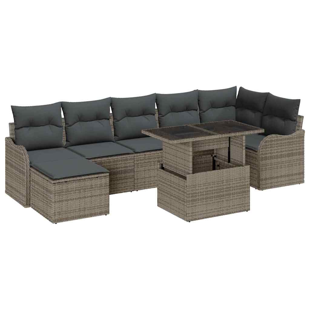 Havesofa Sæt med pude 8 pcs Grå Poly rattan