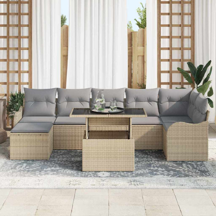 Havesofa Sæt med pude 8 pcs Beige Poly rattan