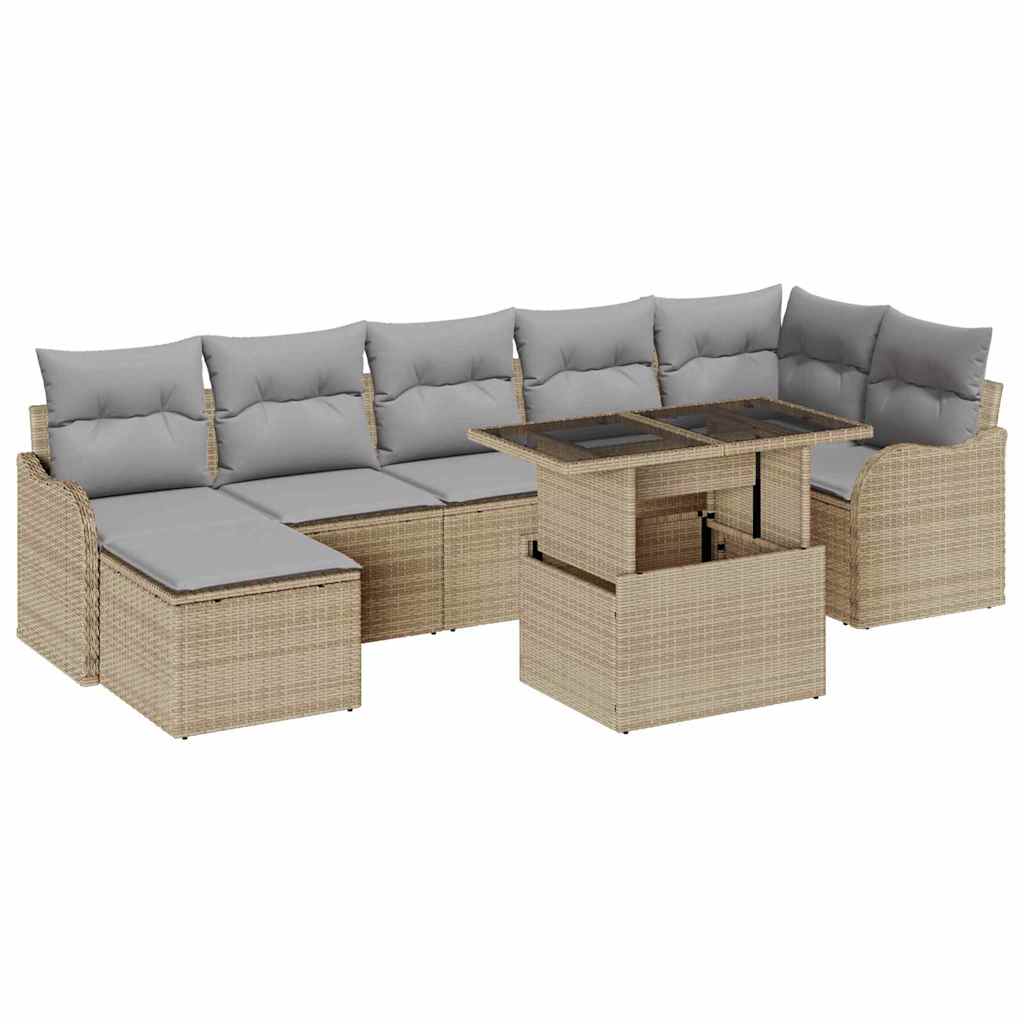 Havesofa Sæt med pude 8 pcs Beige Poly rattan