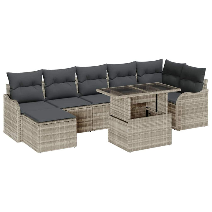 Havesofa Sæt med pude 8 pcs Lysegrå Poly rattan