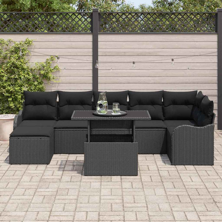 Havesofa Sæt med pude 8 pcs Sort Poly rattan