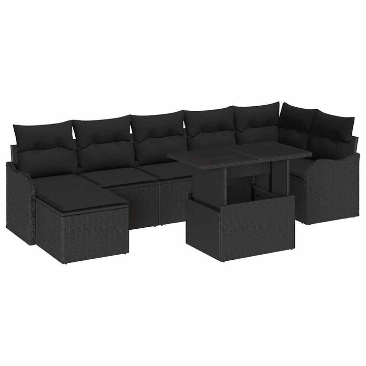 Havesofa Sæt med pude 8 pcs Sort Poly rattan